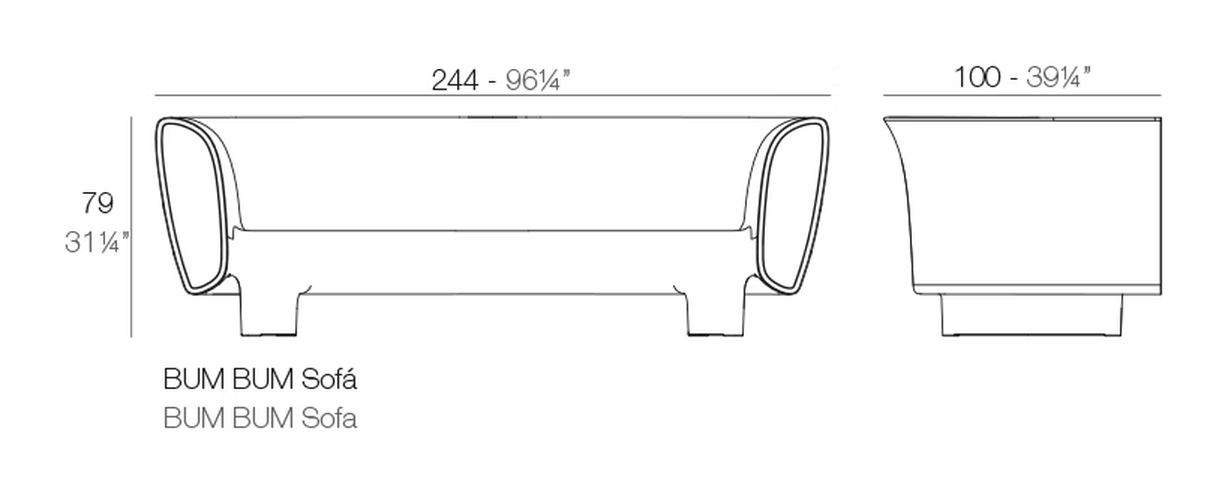 Bum-Bum Sofa by Vondom, size drawing