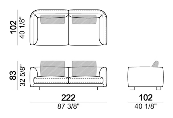 Self Control Sofa by Arketipo, size drawing: Sofa