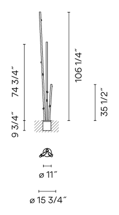 Bamboo Ground Light by Vibia, size drawing: Model 4812