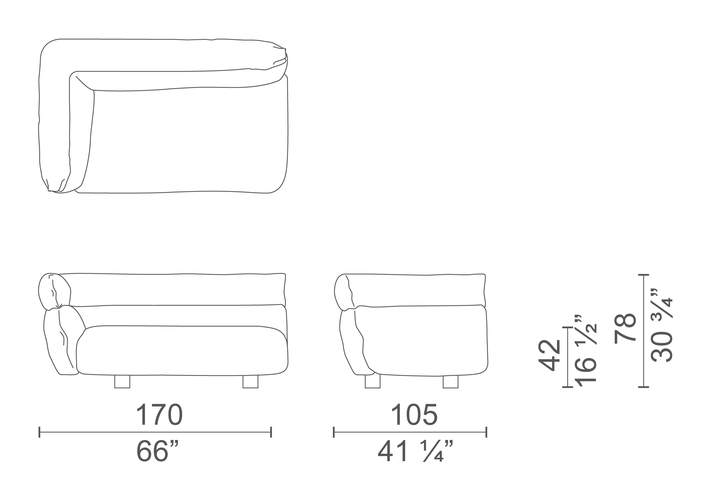 Lud'o Sofa by Cappellini, size drawing: LUS6L