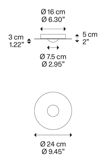 Bugia Ceiling Lamp by Lodes, size drawing: Bugia Single