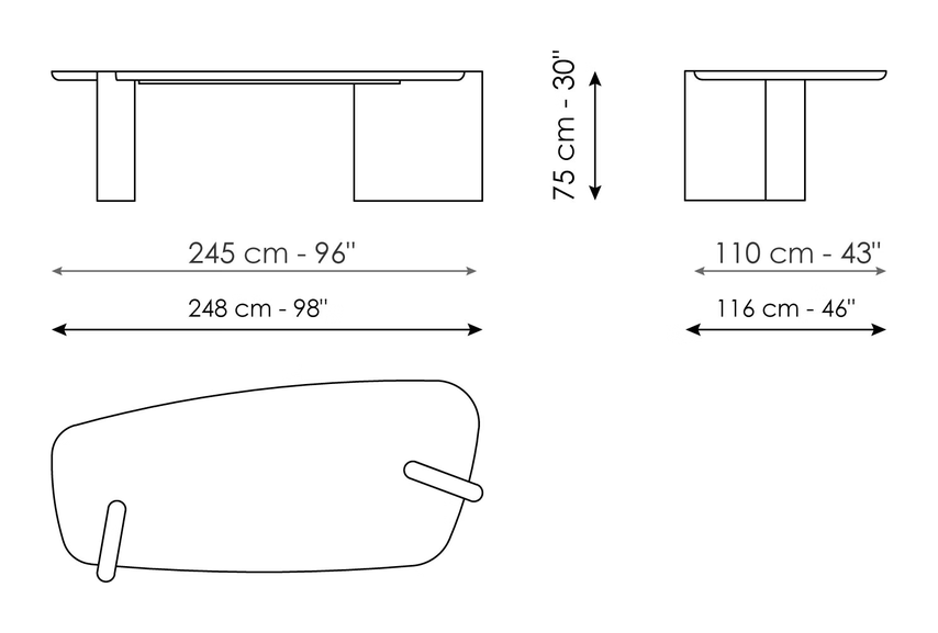 Flatiron Desk by Bonaldo, size drawing: Flatiron 245