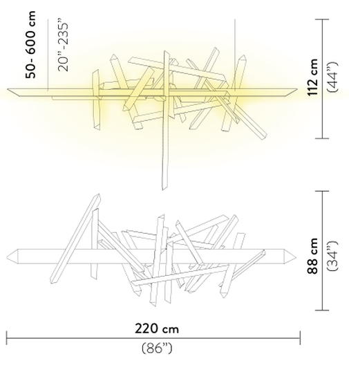 La Traviata Pendant Lamp by Slamp, size drawing: La Traviata 220