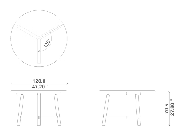 Hydra Dining Table by Talenti, size drawing: Ø 120