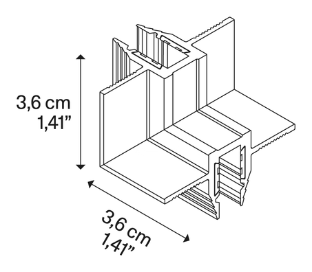 DoubleZero7 Trimless Recessed Lighting System by Lodes, size drawing: External Corner
