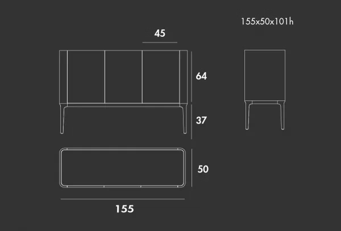 Slim Three-Door Sideboard by Sovet, size drawing: H 101