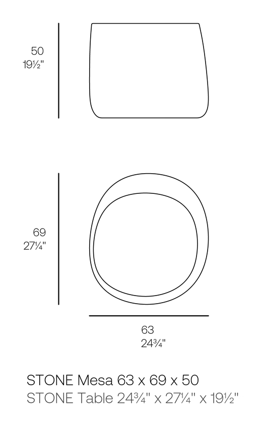 Stone Table 69 × 63 × 50 by Vondom, size drawing