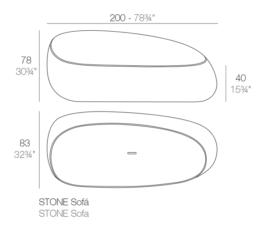 Stone Sofa by Vondom, size drawing