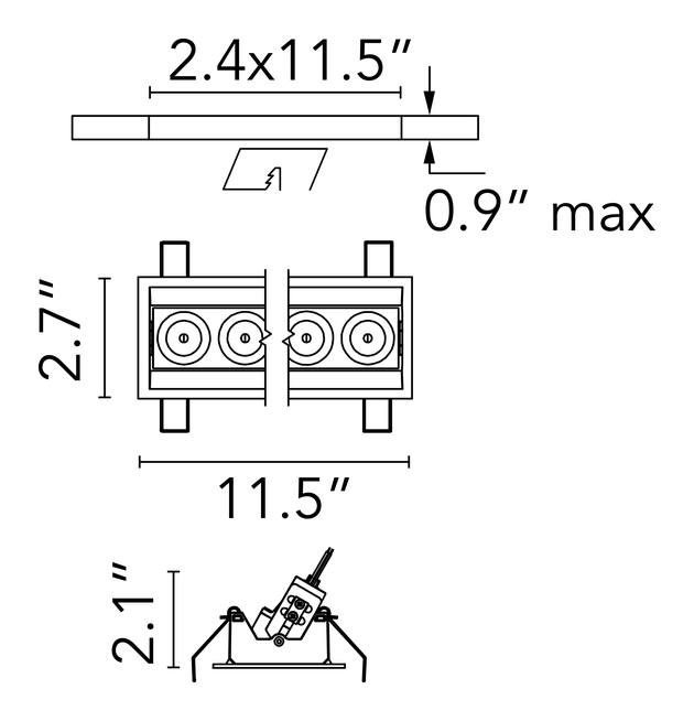 Light Shadow Trim Downlight by Flos, size drawing: Light Shadow Adjustable Trim 8 Spots