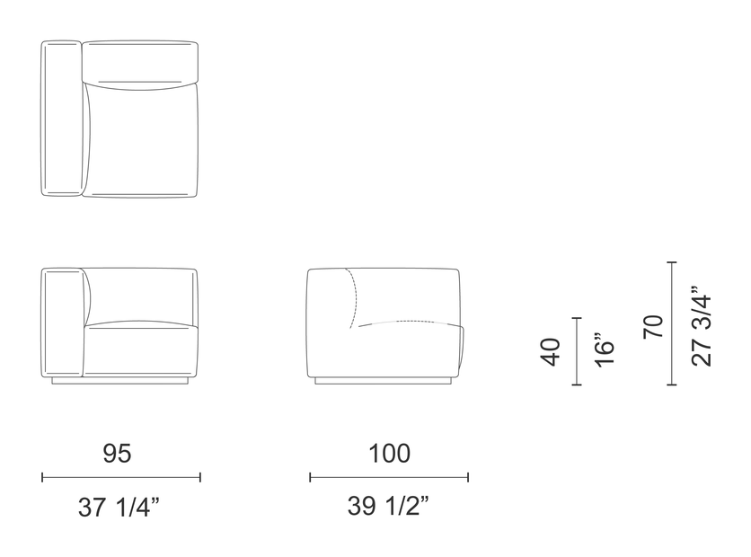 Oblong Plus Sofa by Cappellini, size drawing: OSX38