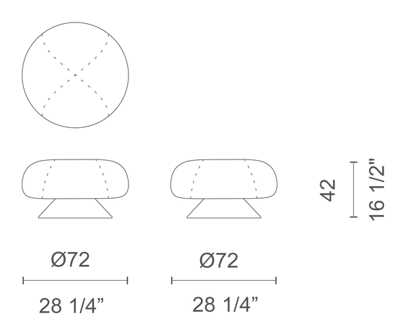 Lud'o Ottoman by Cappellini, size drawing: LUS1 / LUS1M