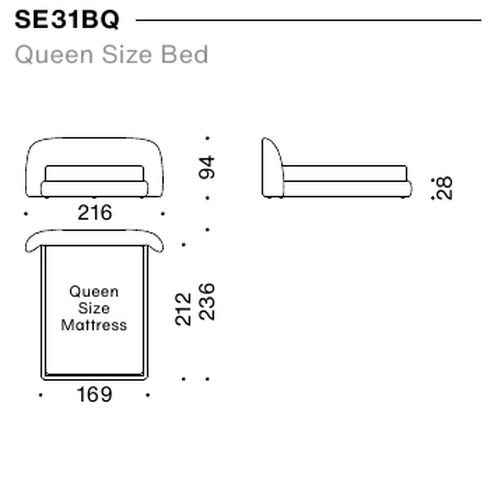 Sedona Edge Bed by Moroso, size drawing: Queen Size Bed