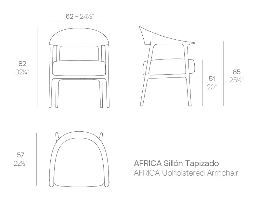 Africa Upholstered Armchair by Vondom, size drawing