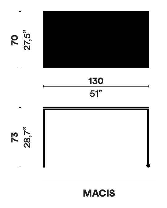 Macis Desk by Opinion Ciatti, size drawing: MACIS
