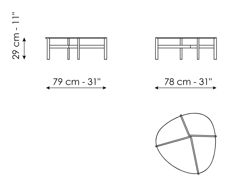 Flac Coffee Table by Bonaldo, size drawing: Flac low