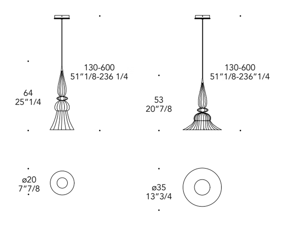 Palazzo Ducale Sospensione Pendant Lamp by Reflex, size drawing