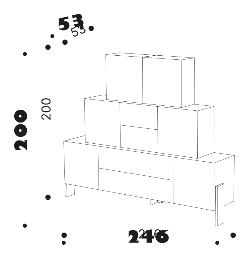 Ziqqurat Cabinet, Three Elements by Driade, size drawing