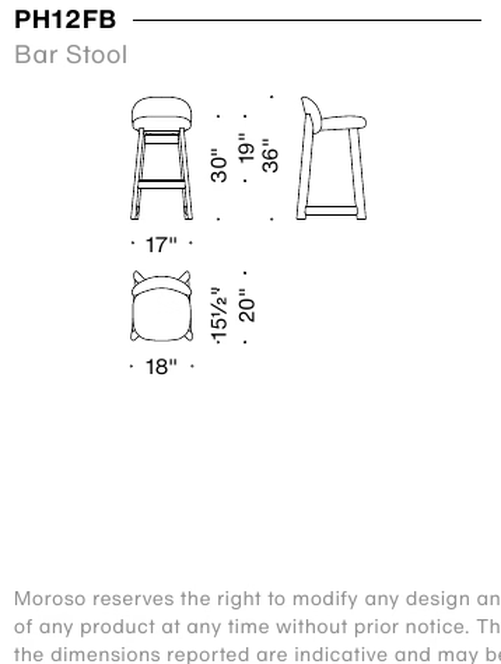 Pheaby Stool by Moroso, size drawing: Bar Stool
