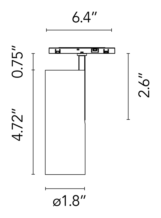 Find Me 2 Spotlight, Zero Track Pro by Flos, size drawing 2