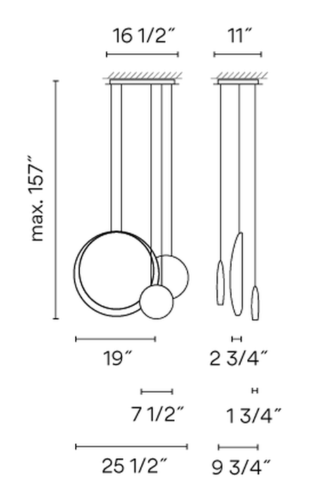 Cosmos Pendant Lamp by Vibia, size drawing: Model 2511