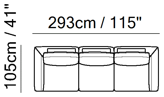 Semplice Sectional by Natuzzi Italia: Leather or fabric modular sofa, outline drawing with sizes