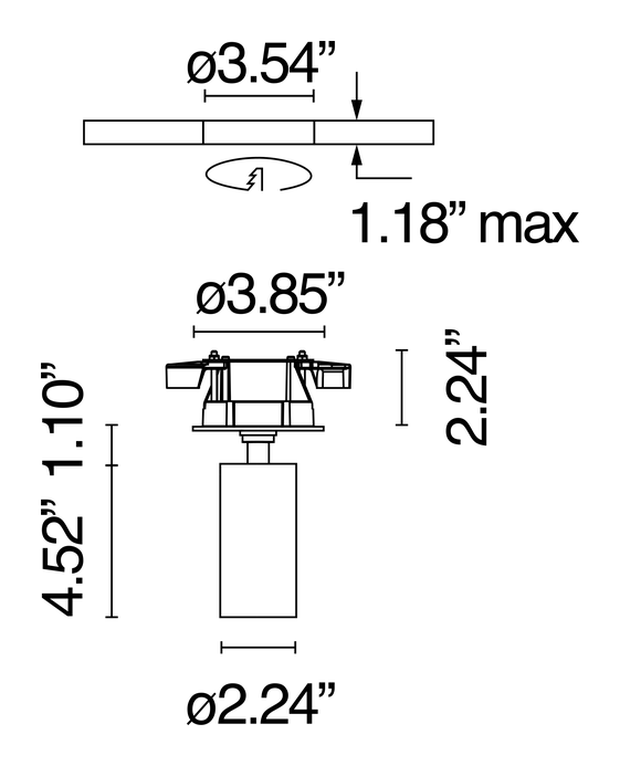 UT Spot Ceiling Ø57 Spotlight by Flos, size drawing