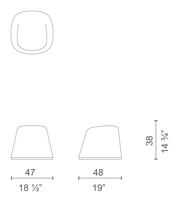 Kwado Armchair by Cappellini, size drawing: KW1