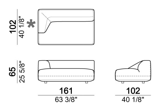 Starman Sofa by Arketipo, size drawing: Right or left unit