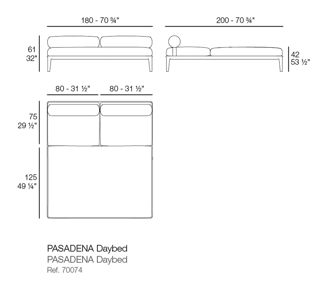 Pasadena Daybed by Vondom, size drawing