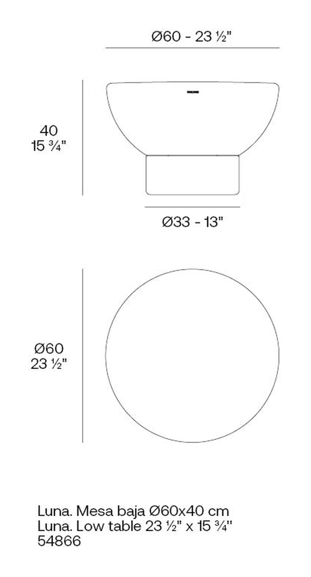 Luna Table Ø60 × 40 by Vondom, size drawing