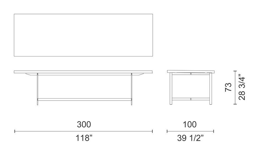 Lochness Table by Cappellini, size drawing: LH_7P