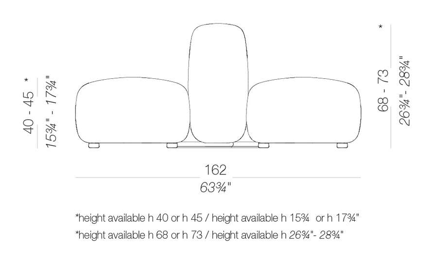 Plus Back-to-Back Sofa by LaPalma, size drawing