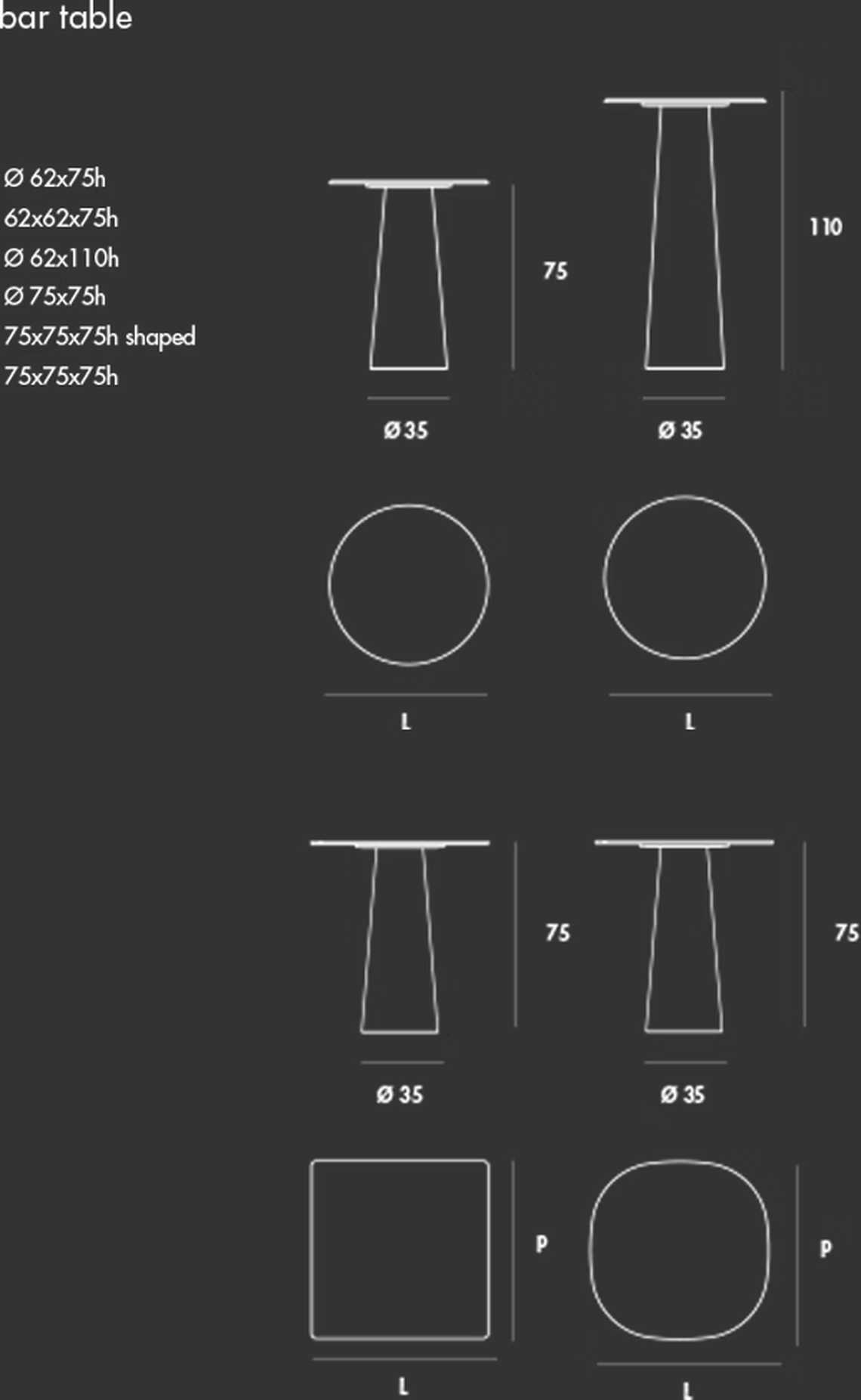 Totem Outdoor Bar Table by Sovet, size drawing