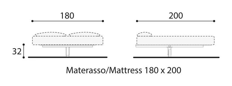 Fluttua Bed by Lago, size drawing: 1600