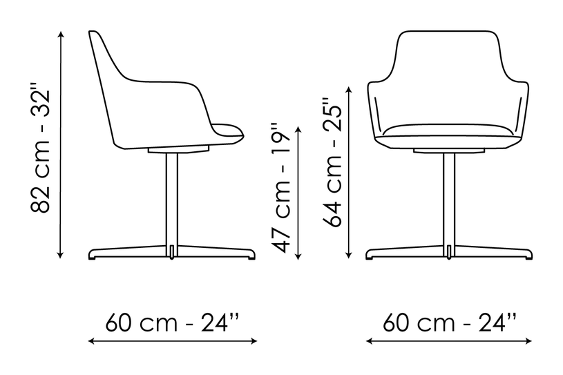Itala Office Chair by Bonaldo, size drawing: Miss Itala office
