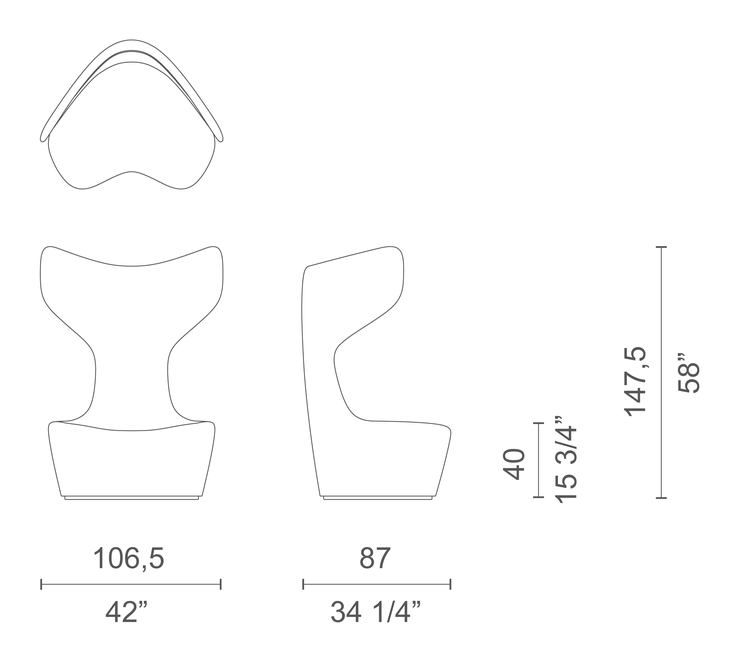 Drum Armchair by Cappellini, size drawing: DRU1