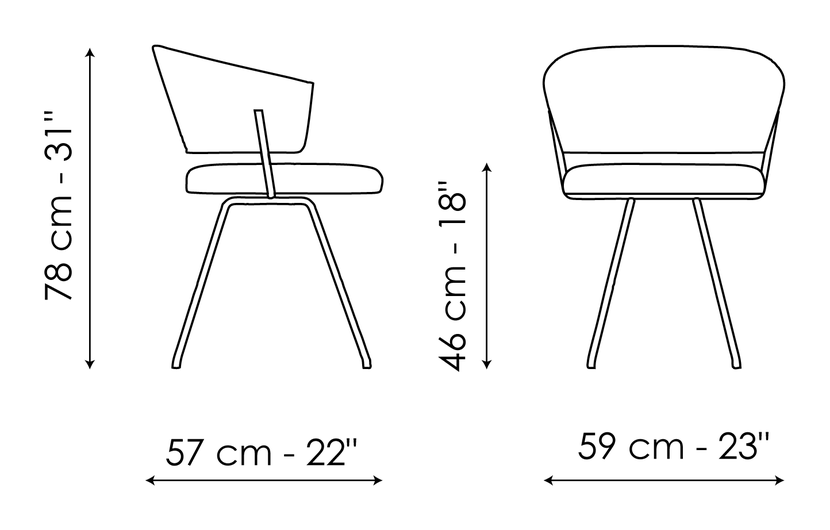 Bahia Chair by Bonaldo, size drawing