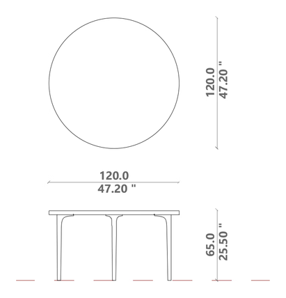 Soul Dining Table by Talenti, size drawing: Ø 120 × H 65
