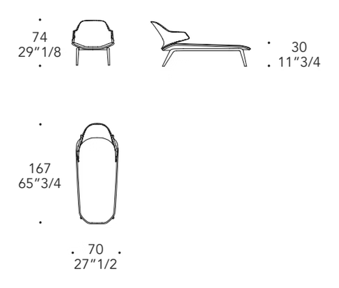 Vela Chaise Lounge by Reflex, size drawing
