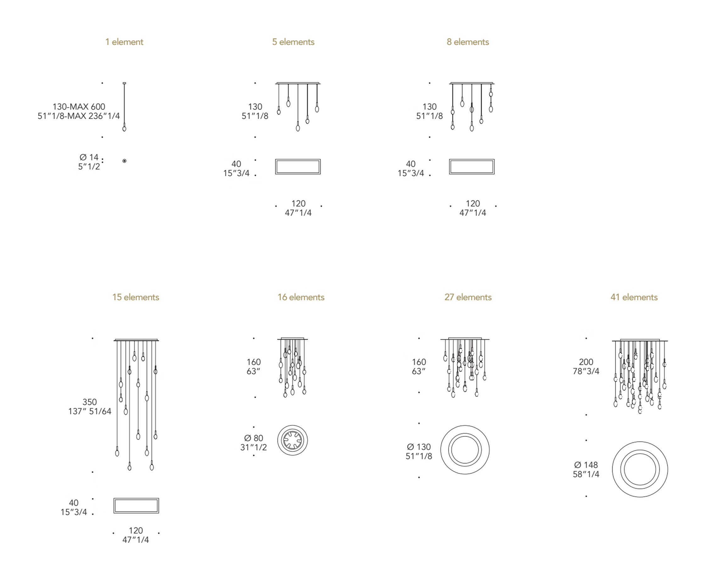 Sassi Lampadario Pendant Lamp by Reflex, size drawing