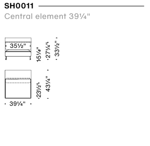 Shanghai Tip Sofa by Moroso, size drawing: Central element 100