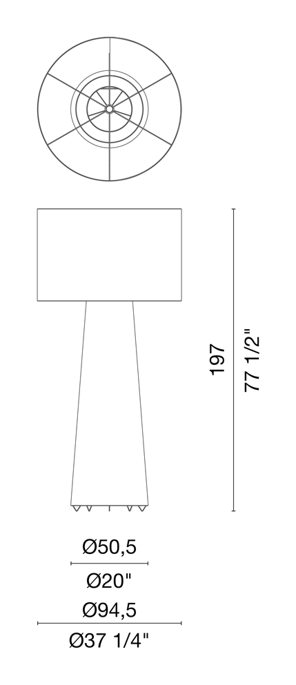 Big Shadow Floor Lamp by Cappellini, size drawing: PO_9812