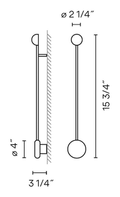 Pin Wall Lamp by Vibia, size drawing: Model 1690