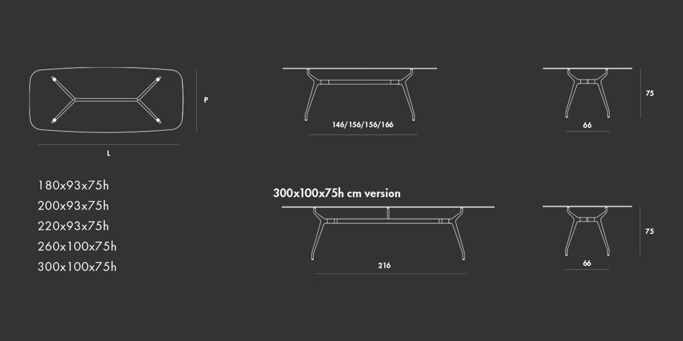 Arkos Shaped 02 Table by Sovet, size drawing