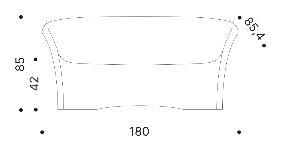 MT2 Sofa by Driade, size drawing