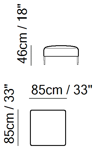 Eufolia Sectional by Natuzzi Italia: Pouf, outline drawing with sizes