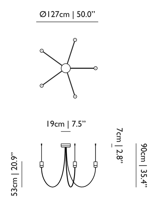 Gravity Chandelier by Moooi, size drawing: 5