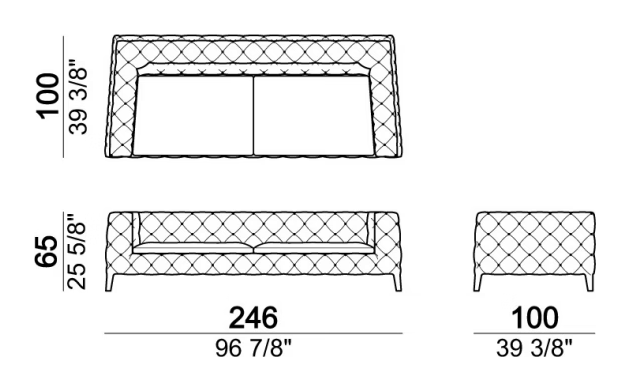 Windsor Sofa by Arketipo, size drawing: Sofa