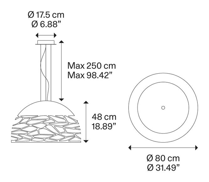 Kelly Pendant Lamp by Lodes, size drawing: Kelly large dome 80