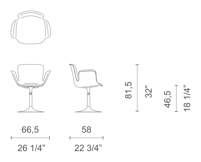 Juli Soft Chair by Cappellini, size drawing: JUS1 / JUS1M